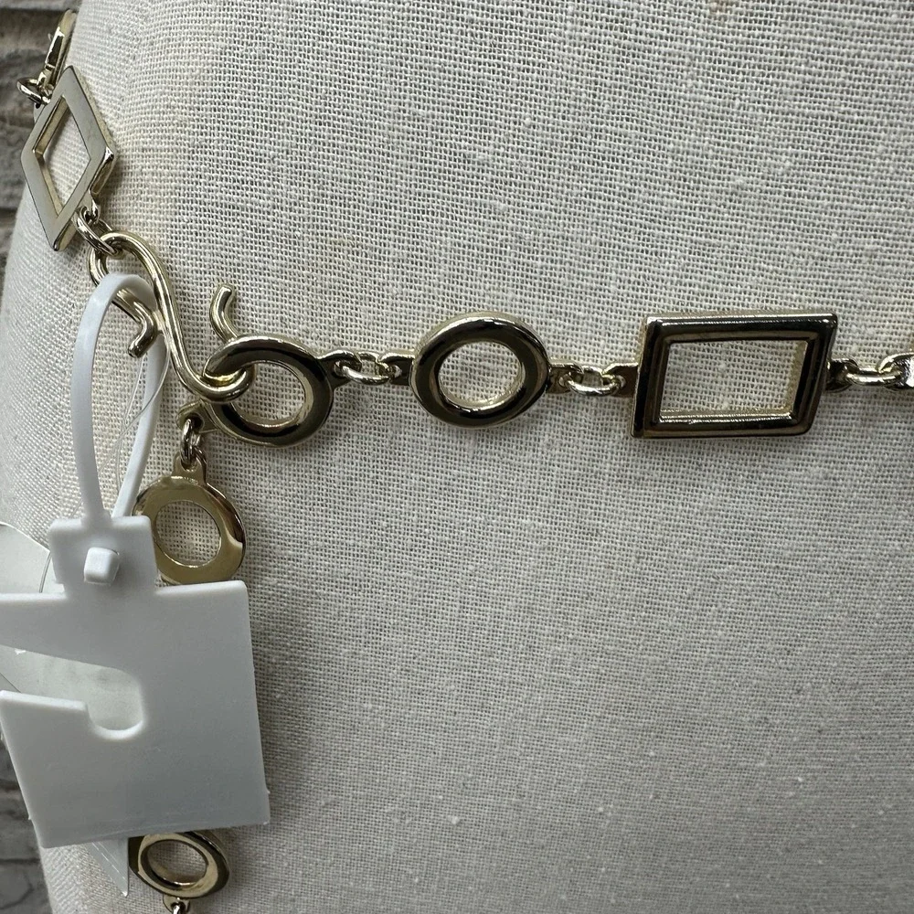 Liz Claiborne Y2K Gold Tone Chain Belt Geometric Links Hip Belt Retro Sz 8 M 34